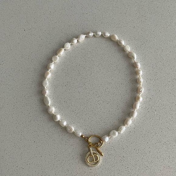 Repurposed handmade pearl CD necklace - Picture 2 of 5